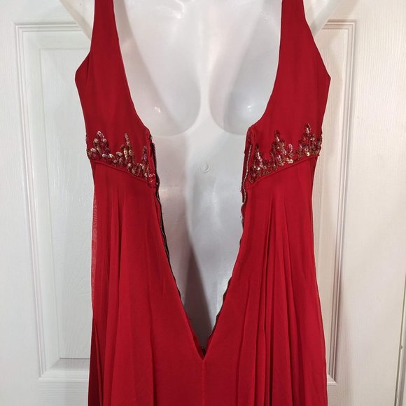 Mike Benet Formals 1960s Vintage Red Chiffon Intricate Sequin Dress - size 10* - Picture 9 of 16
